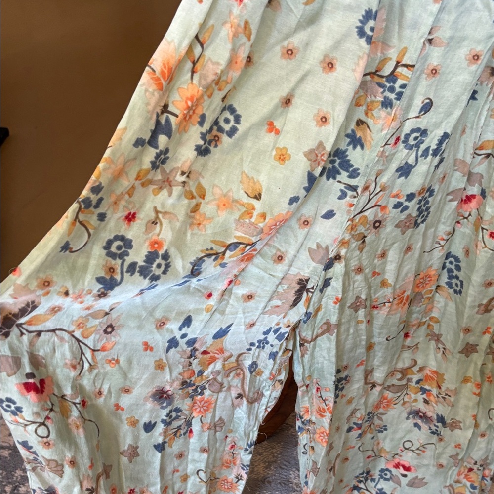 Mes Demoiselles Floral Silk Jumpsuit in Sage Green with Peach and Coral Accents - Picture 3 of 7